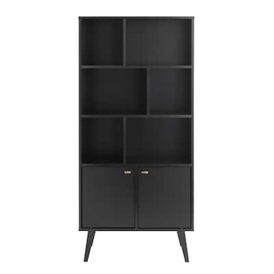 Prepac Milo Mid-Century Modern Bookcase with Six Shelves and Two Doors - 29 in. W x 62.25 in. H x 12 in. D