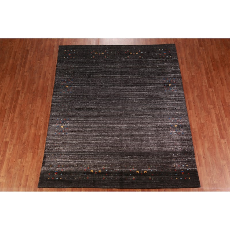 Tribal Gabbeh Indian Area Rug Handmade Black Wool Carpet - 7'10" x 9'4"