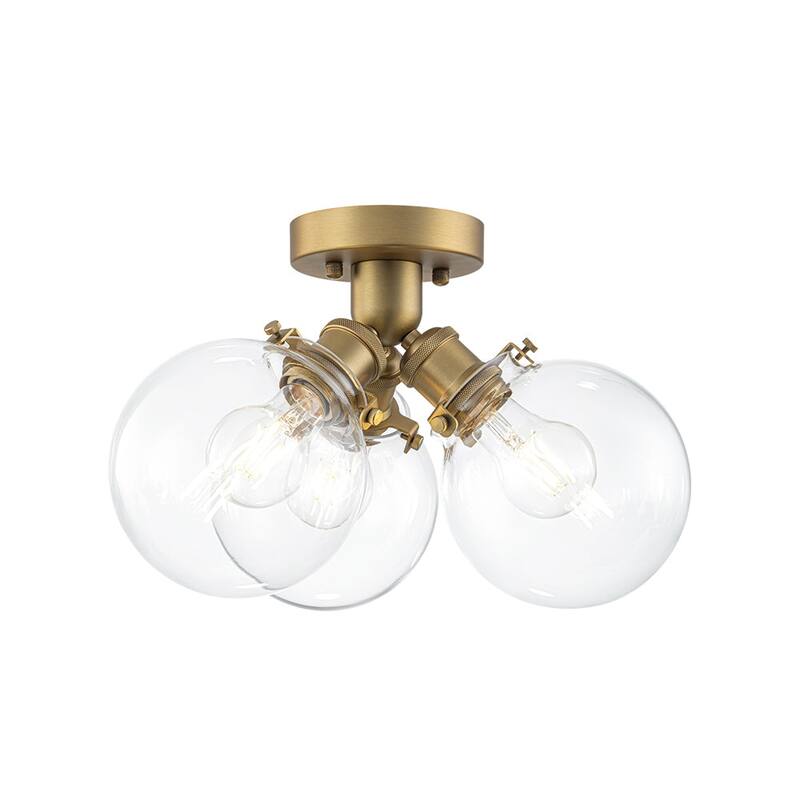 Mid-Century Modern 3-Light Glass Globe Semi Flush Light 13.8in
