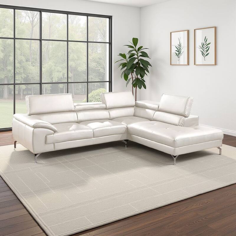 Doel 2pc Sectional Sofa Set w Right Facing Chaise, White Faux Leather