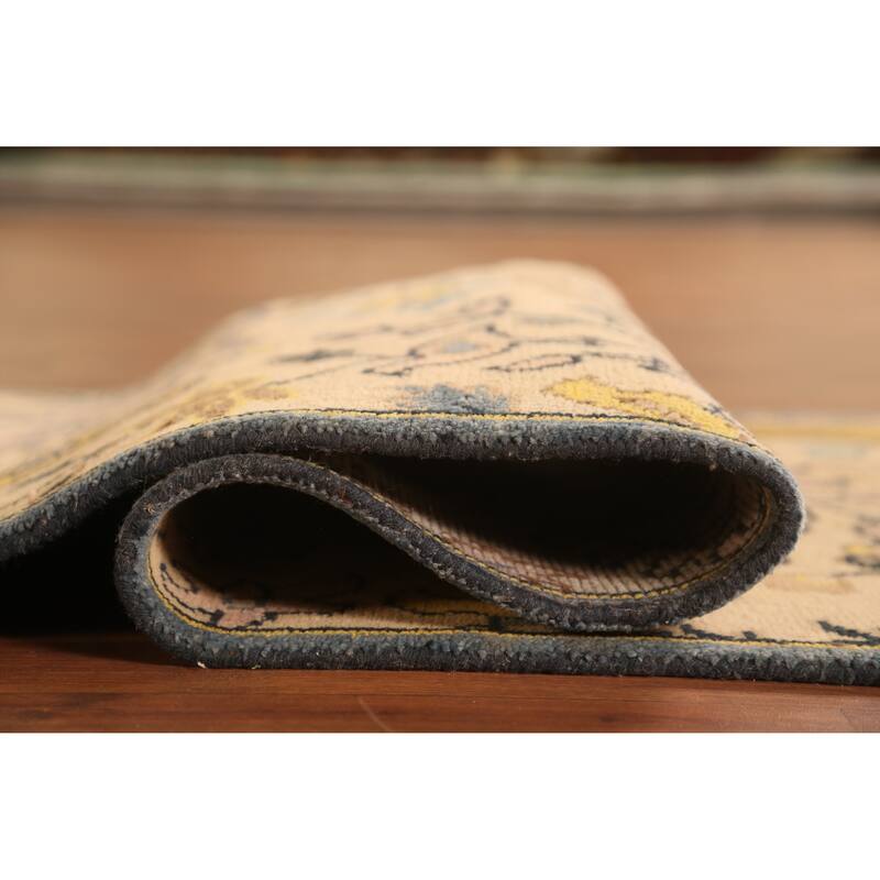 Hand Knotted Oriental 100% Wool Carpet Traditional All-Over Peach Ziegler Runner Rug - 9' 9'' X 2' 6''