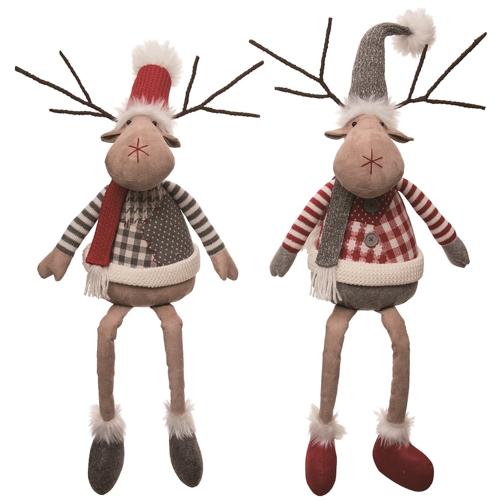 Transpac Plush Reindeer Shelf Sitter Set of 2 Christmas Home Decorations