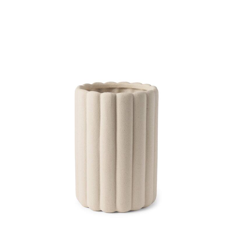 11" Beige Cylinder Ribbed Texture Ceramic Table Vase - 7.48