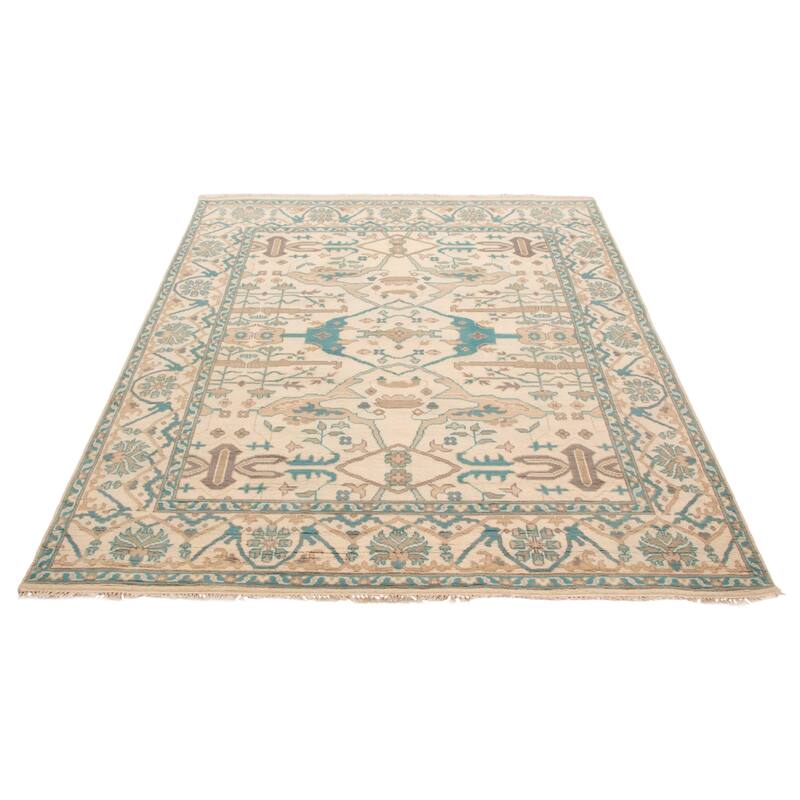 ECARPETGALLERY Hand-knotted Royal Oushak Ivory Wool Rug - 8'0 x 10'0