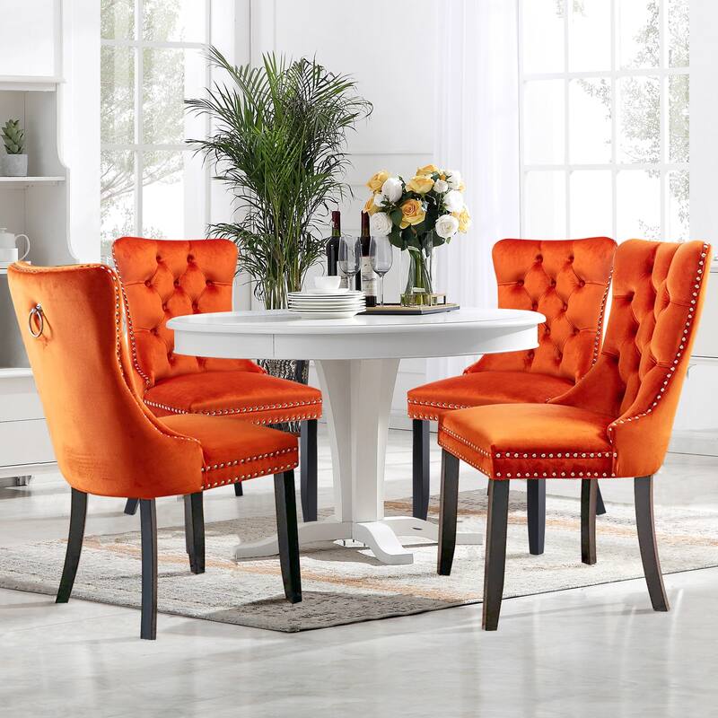 Set of 2 Velvet Upholstered Dining Chairs – Tufted Armless Side Chairs with Wood Legs for Kitchen or Dining Room