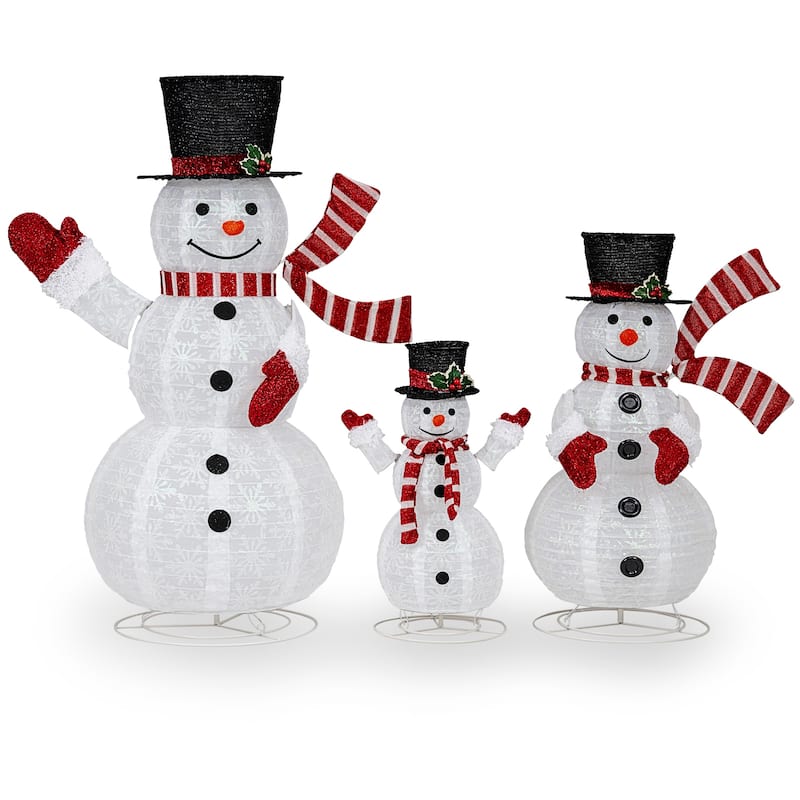 Gymax Set of 3 Pre-Lit 3D Snowman Set w/270 LED Lights for Home Lawn - Multicolor - Multicolor - overstock.com/bedbathandbeyond.com