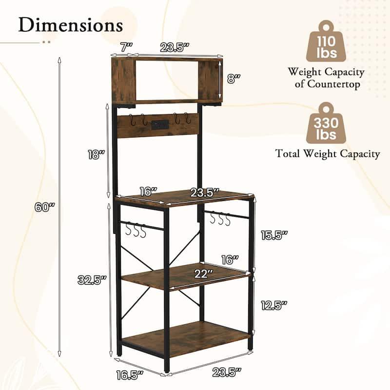 Costway Kitchen Bakers Rack 5-Tier Coffee Bar Station with Power - See Details