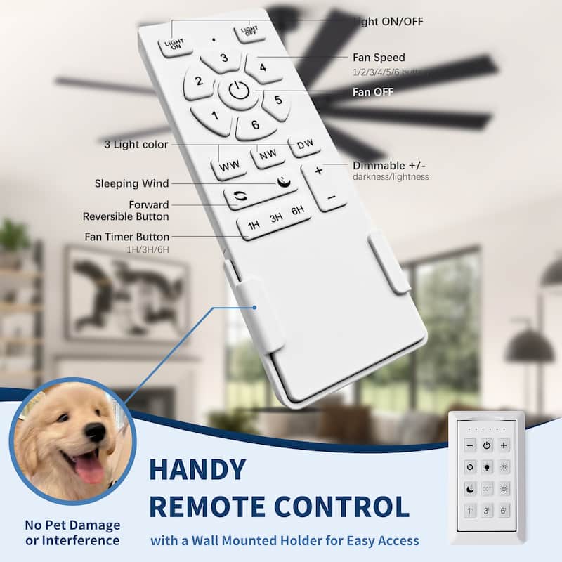 72 inch Retro Farmhouse Ceiling Fan with Light and Solid Wood Blades