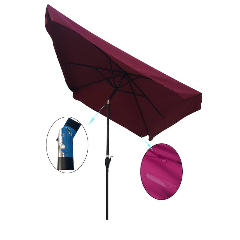 10 x 6.5ft Rectangular Patio Umbrella Outdoor Market Umbrellas with Crank and Push Button Tilt - Burgundy