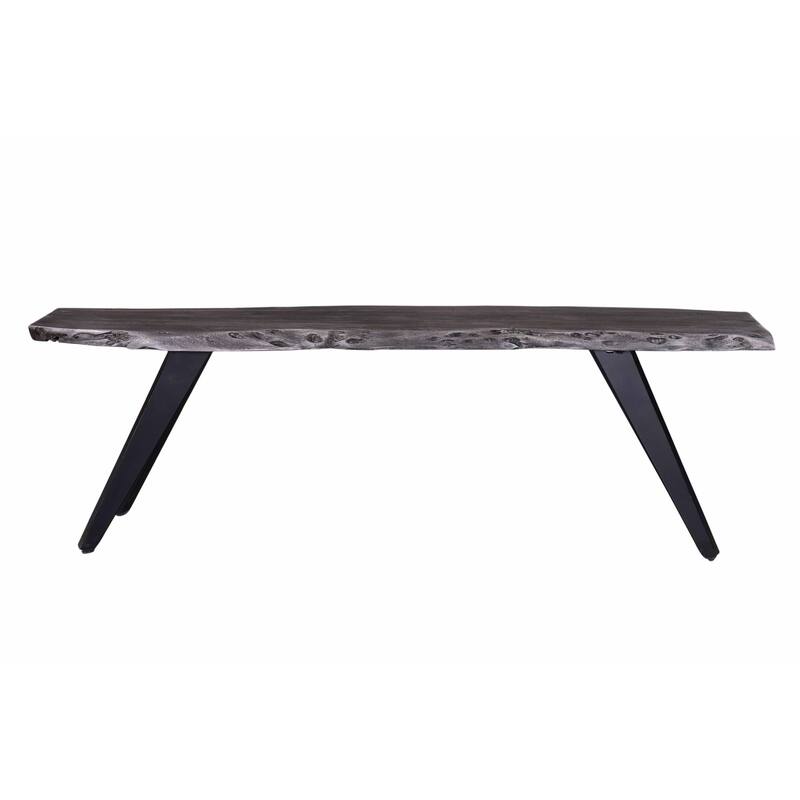 60 Inch Modern Dining Bench, Acacia Wood Table, Live Edge, Iron Legs, Gray, Black