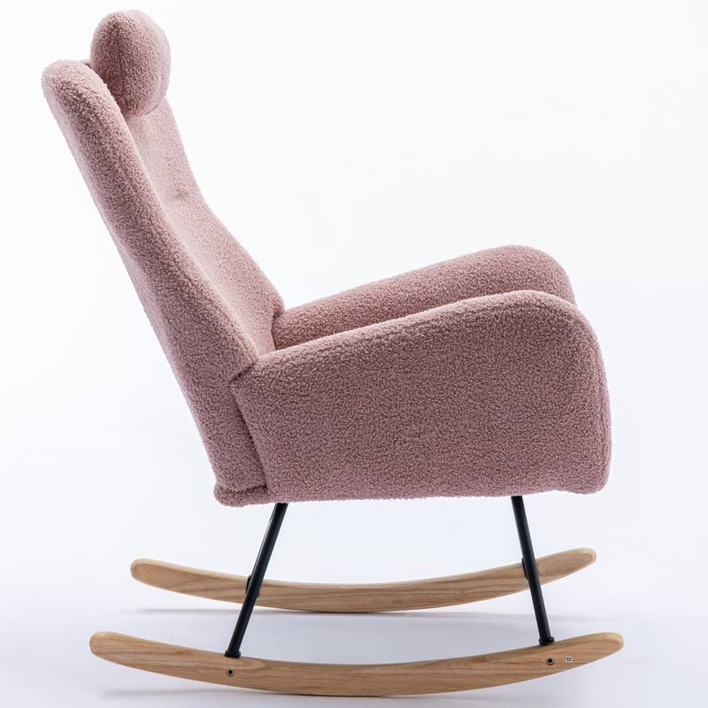 Teddy Fabric Wingback Rocking Chair for Nursery with Safe Solid Wood Base