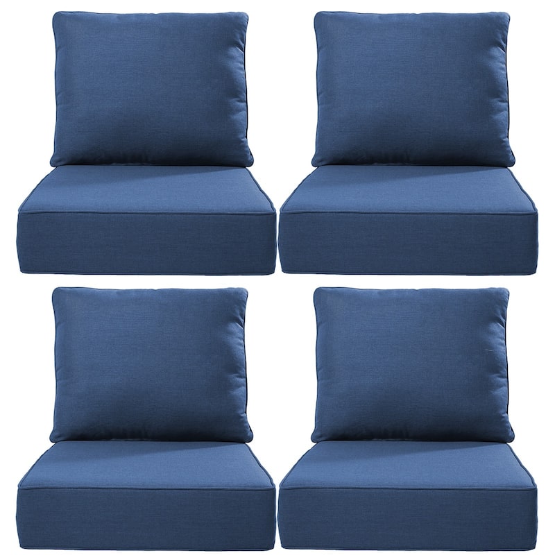 Luxury 6" Outdoor Cushions for Patio Furniture, 24x24x6 Cushion Set, Fade Resistant Replacement Cushions with Removable Cover - Blue - 4 Set