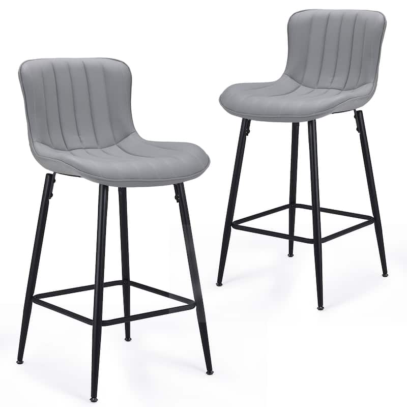 Set of 2 Mid Century Modern Faux Leather Counter Height Bar Stools - Grey