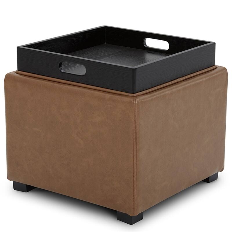 Spruce & Spring Ethan Storage Stool Ottoman - Single - Saddle Brown-Faux Leather