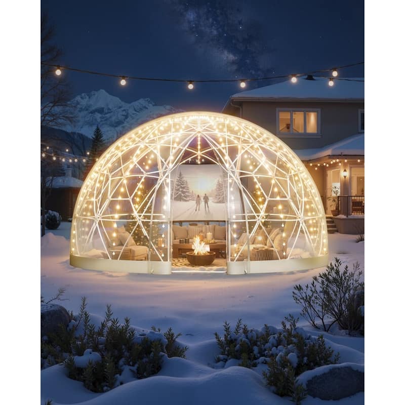 12ft Clear Weather-Resistant PVC Bubble Dome Igloo Tent with Windows and Zippered Door for Garden or Patio - 11.8 × 7.2 ft