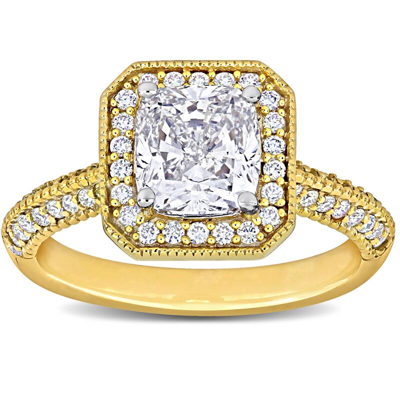 Miadora 2 1/2ct TDW Cushion-Cut and Round-Cut Diamond Engagement Ring in 14k Yellow Gold