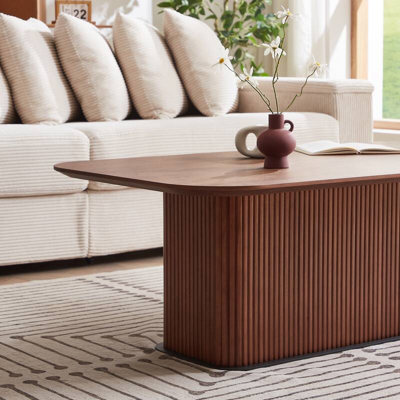 Modern Coffee Table Dining Table with Wood Top, End Table Accent Table with Stripe Frame & Smooth Lines