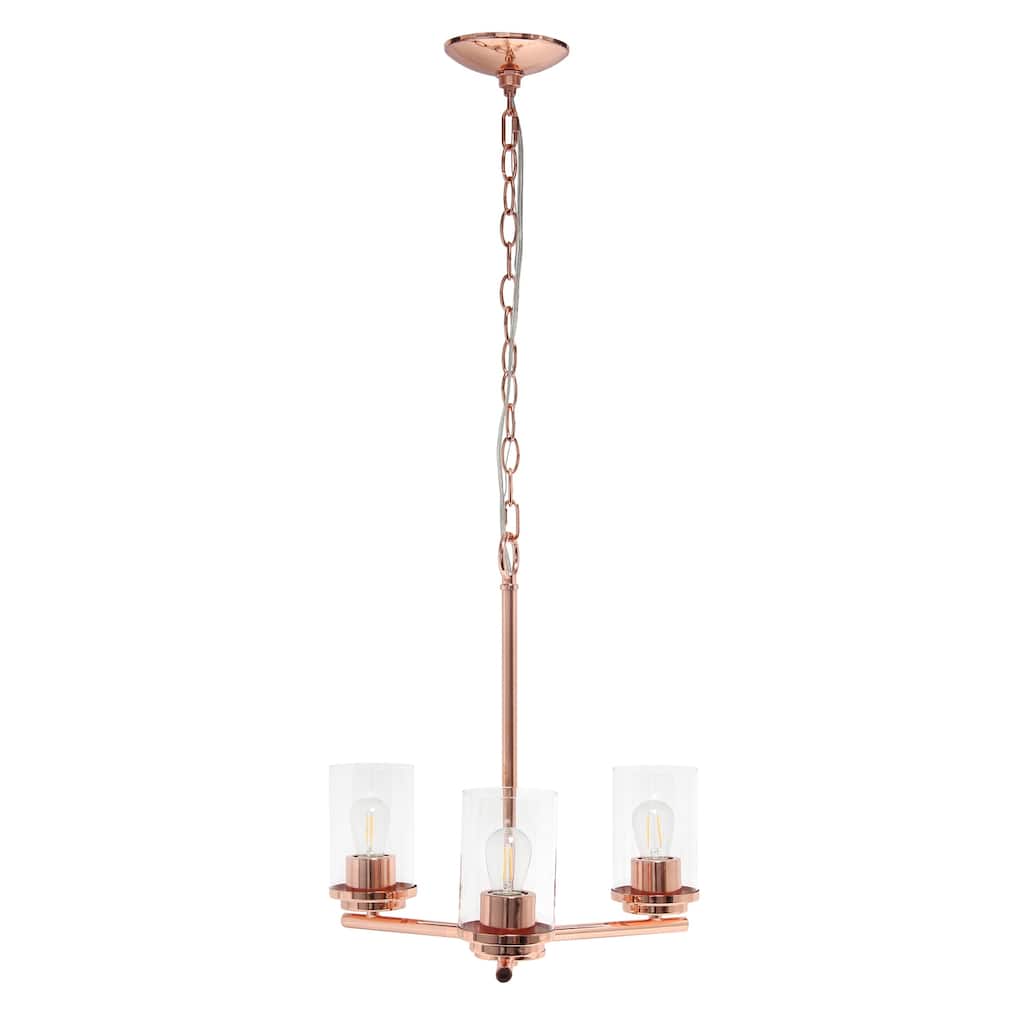 Gothic Chandelier Pendant Light 3-Light Rose Gold Metal Clear Glass 15" - 5.25