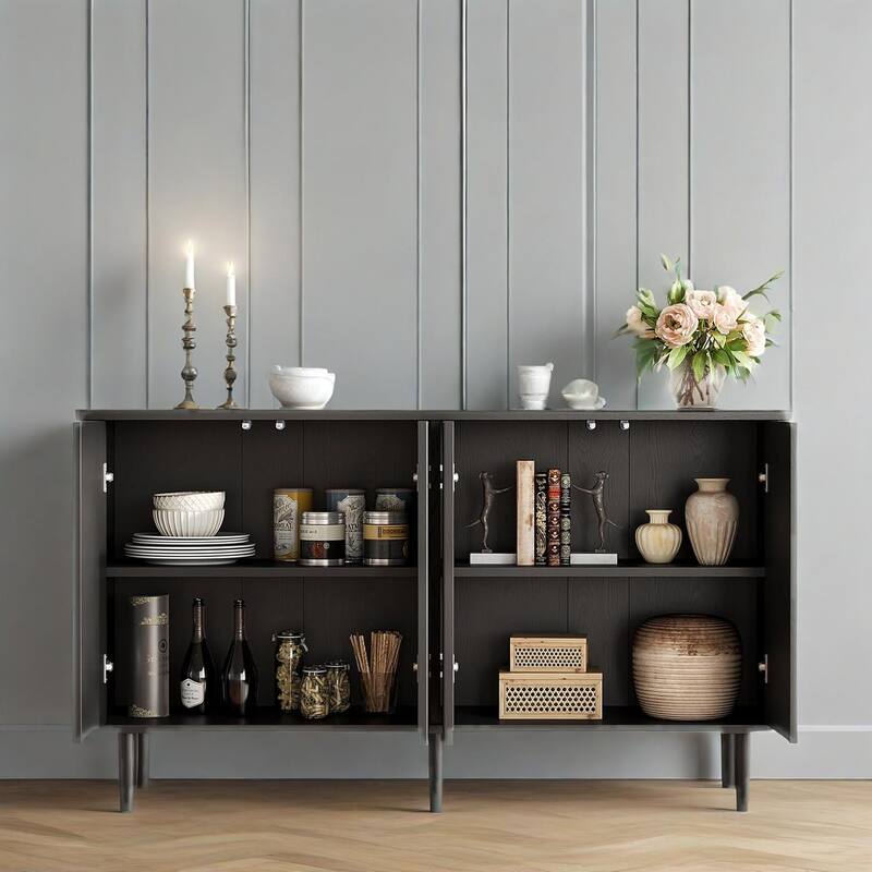 Walnut Kitchen Pantry Cabinet with 6-Tier Storage Shelves and Metal Handle - 59.44”L x 14.17”W x 33.85”H