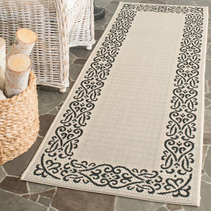 SAFAVIEH Courtyard Marylou Waterproof Patio Backyard Rug - 2'3" x 12' Runner - Sand/Black