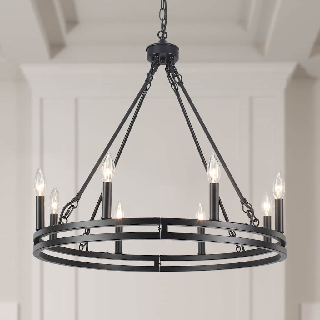 8/12 - Light Farmhouse Dimmable Round Wagon Wheel Chandelier