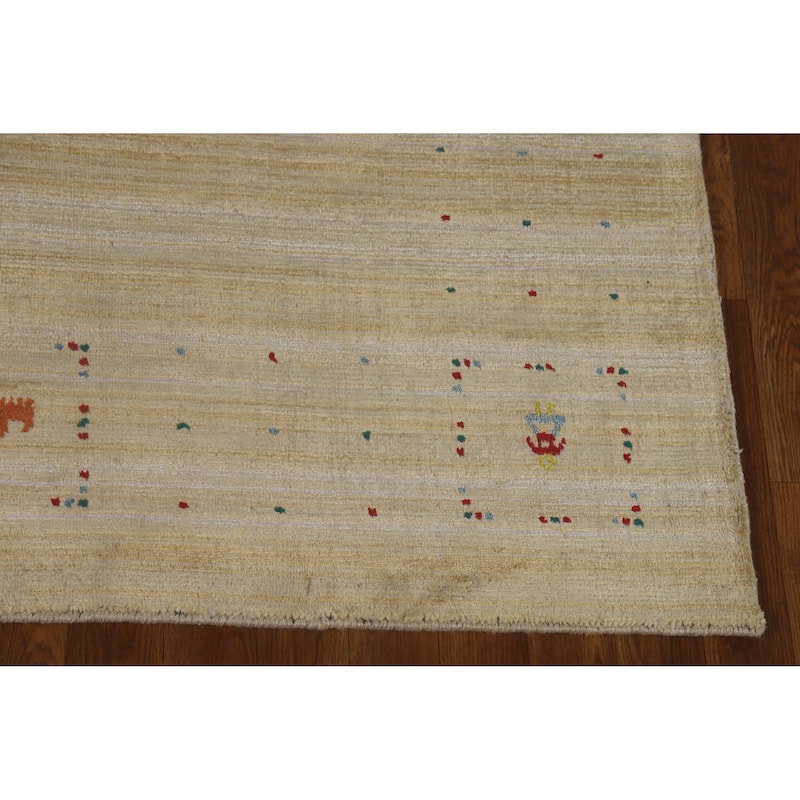 Hand Knotted Oriental 100% Wool Carpet Tribal Animal Pictorial Yellow & Gold Gabbeh Area Rug - 8' 1'' X 5' 0''