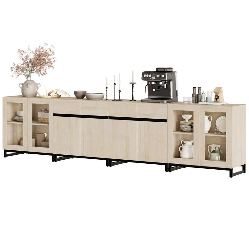 4-in-1 TV Stand for 120" TVs, Entertainment Center with Glass Doors & Metal Legs