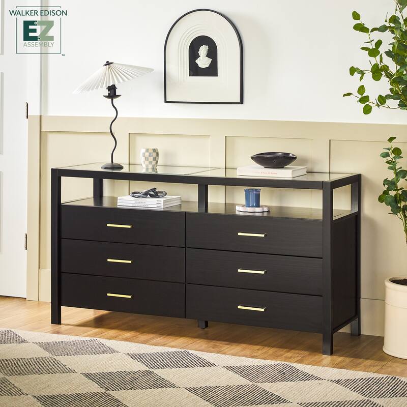Walker Edison Solid Wood Dresser with Tempered Glass Top