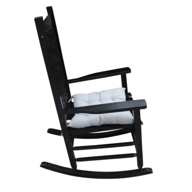 Black wooden porch rocker chair with size 26"(L) x 33.5"(W) x 46.5"(H)