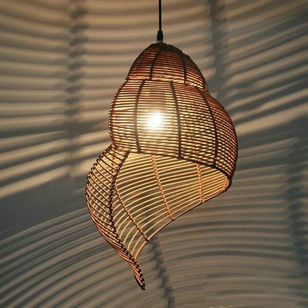 slide 8 of 7, Hand-Woven Rattan Conch Chandeliers Brown Wicker Pendant Light - 9.85" 9.85" - Brown