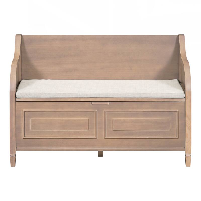Rustic Style Solid wood Entryway Multifunctional Storage Bench with Safety Hinge