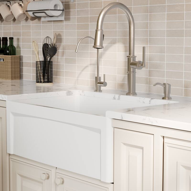 Karran 30" Single Bowl Panel Front Farmhouse Fireclay Kitchen Sink with Reversible Apron Front