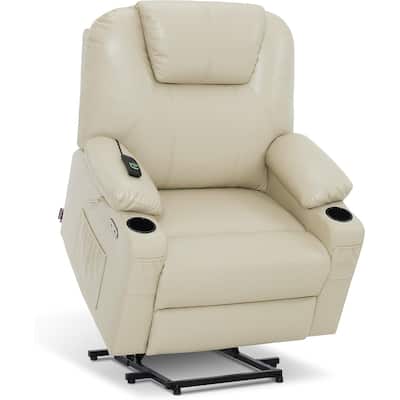MCombo Medium-Wide Power Lift Recliner Chair Sofa with Massage and Heat for Elderly People, Faux Leather R7045