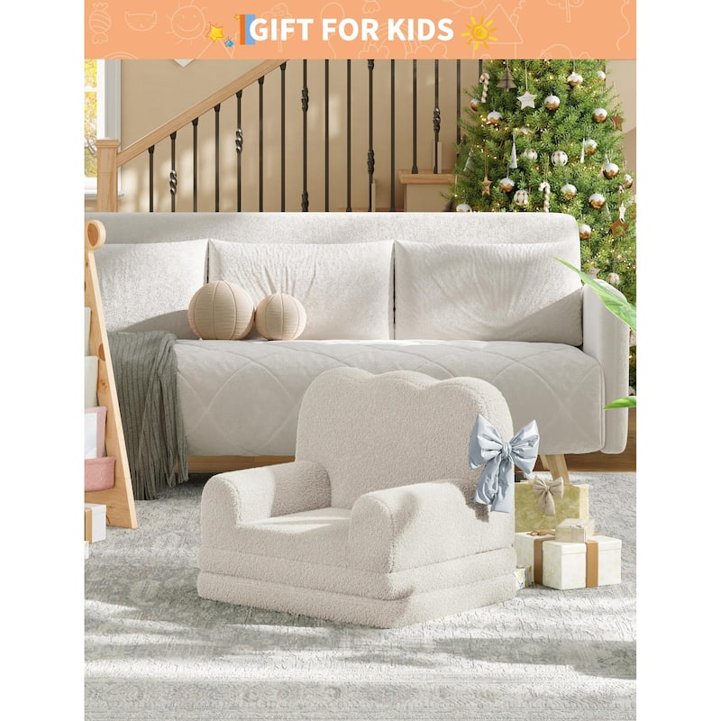 Kids Couch, 2-in-1 Convertible Teddy Fleece Fabric Toddler Sofa Chair