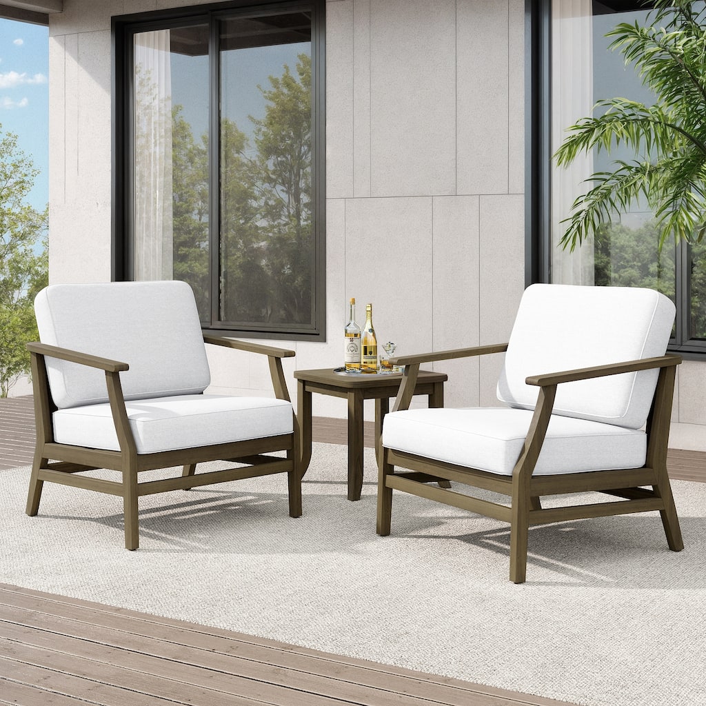 Teak Outdoor Bistro Set with Weather-Resistant Cushions (3-Piece Set)