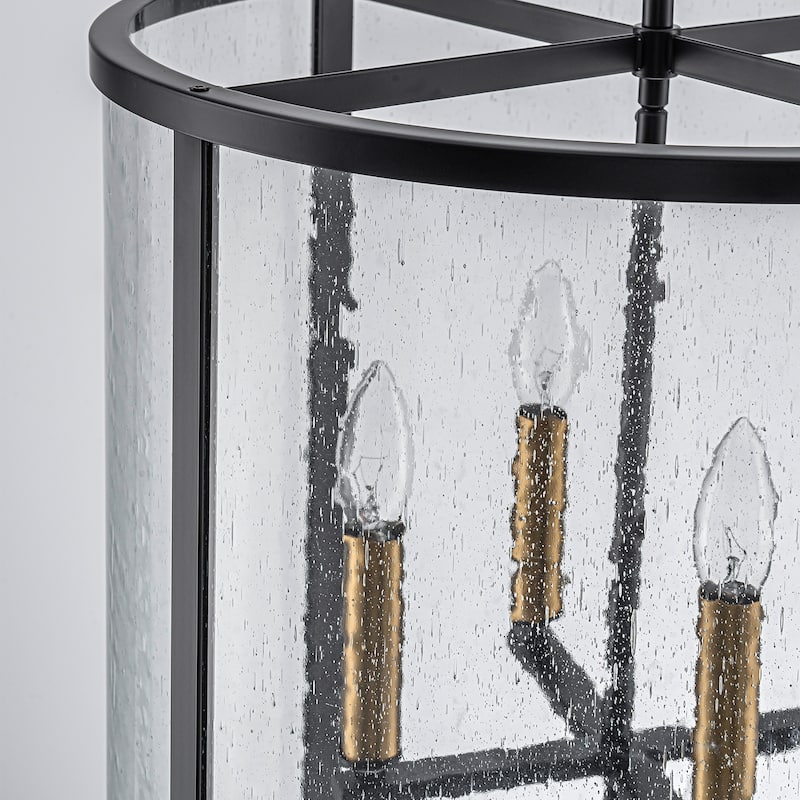 Black Glass Foyer Drum Chandeliers for Dining Room Hight Ceiling Living Room - W17.72"