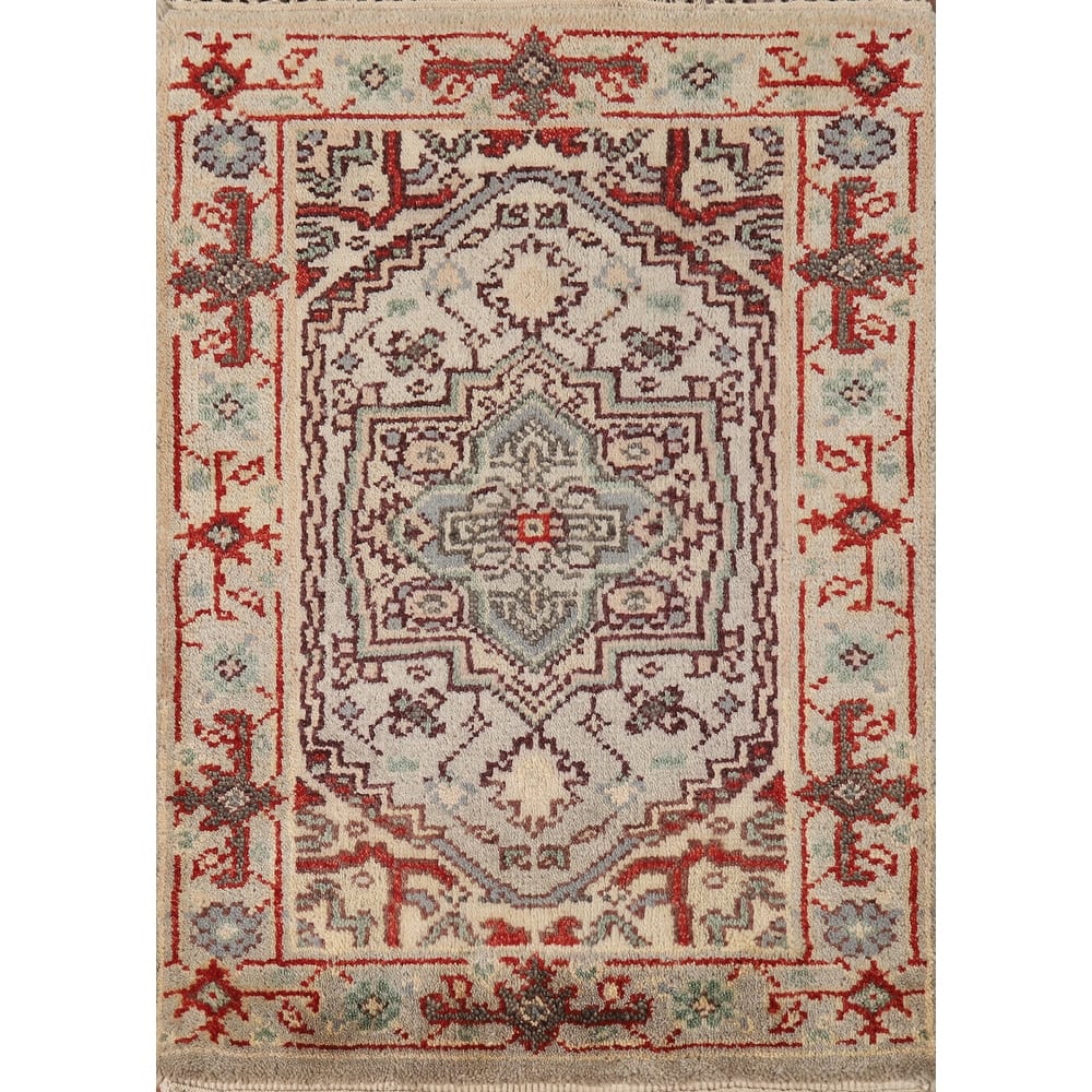 Hand Knotted Oriental 100% Wool Carpet Traditional Geometric Greys & Charcoal Heriz (serapi) Area Rug - 3' 0'' X 2' 0''