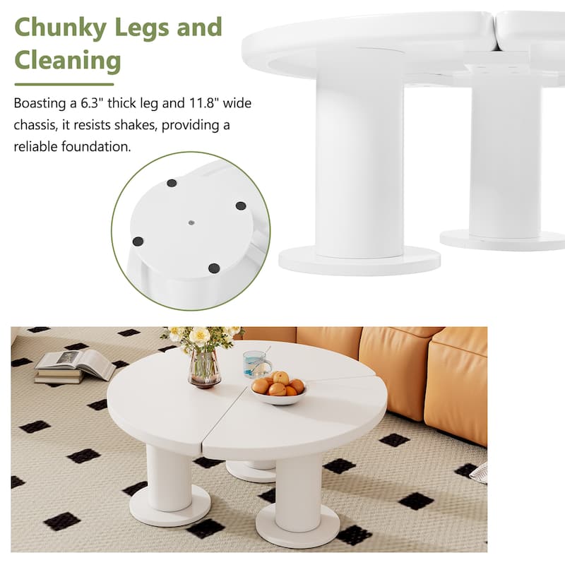 Round Petal-Shaped Coffee Table with 3 Thick Legs
