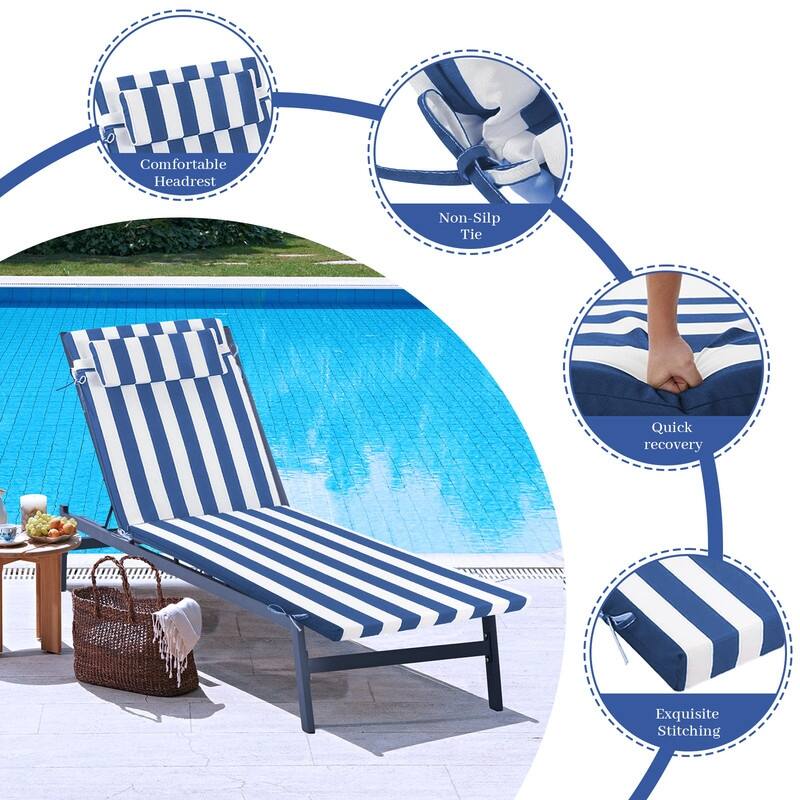Outdoor Chaise Lounge Cushion, Thicken Waterproof Replacement Back Chaise Cushions for Pool, Sand Beach