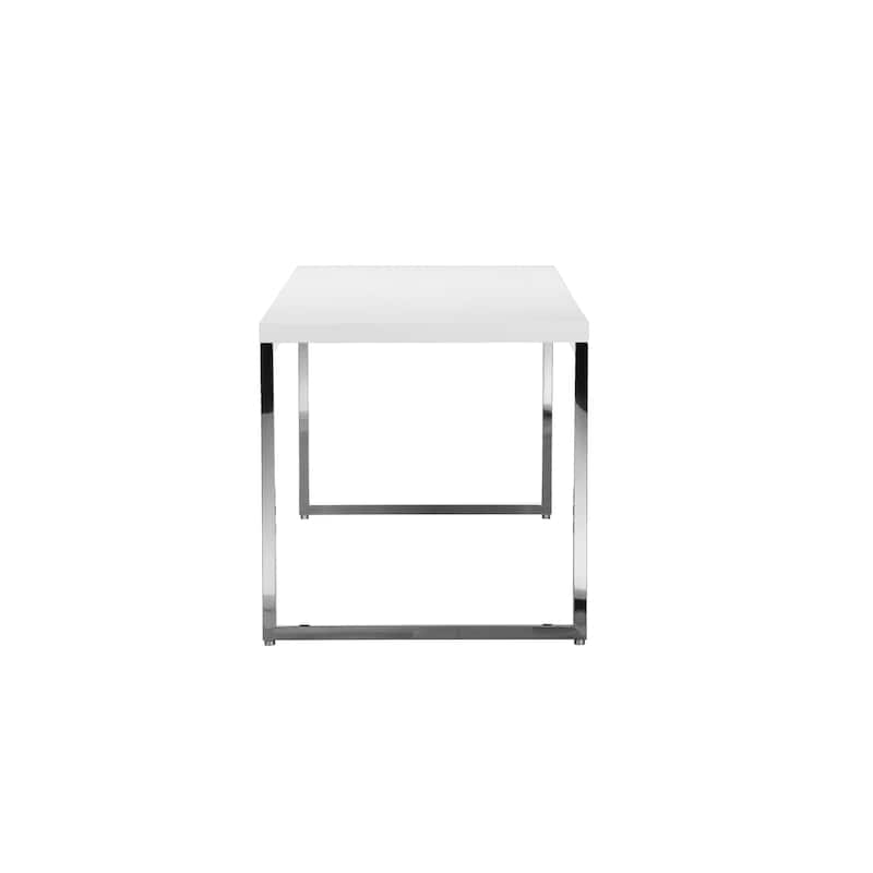 Rami 59 Inch Office Desk, Rectangular Top, White Wood Finish, Steel Frame