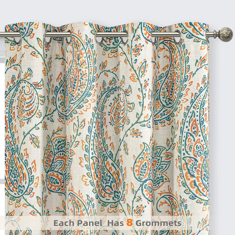 DriftAway Freda Jacobean Floral Linen Blend Lined Blackout Back Tabs Window Curtains
