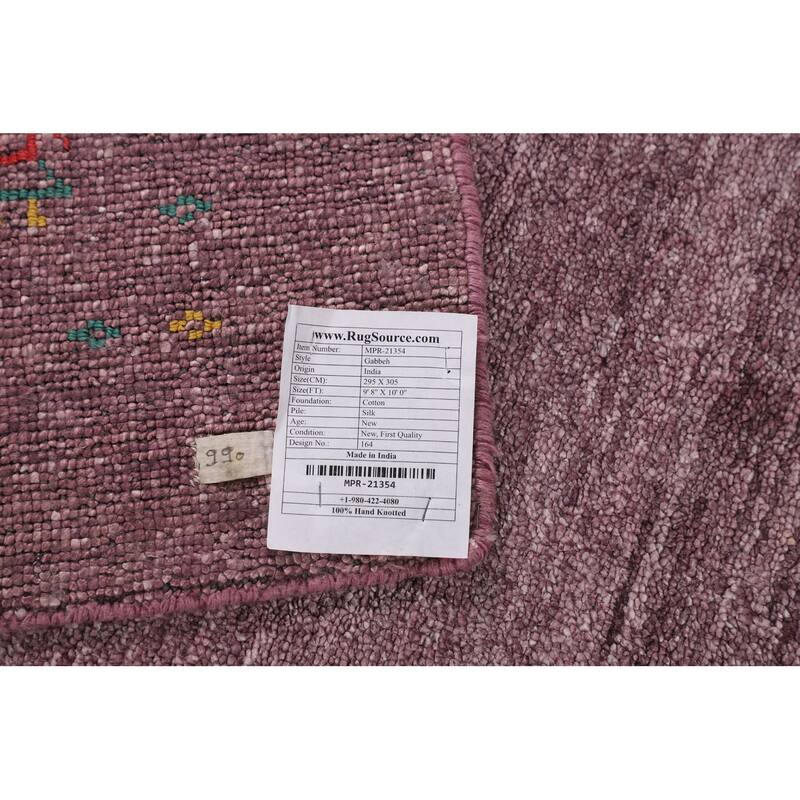 Purple Light Gabbeh Indian Square Area Rug Silk Carpet - 10'0" X 9'8"