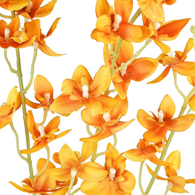 Set of 4 Petite Orange Artificial Dendrobium Orchid Flower Stem Spray 34in - 34" L x 4" W x 4" DP
