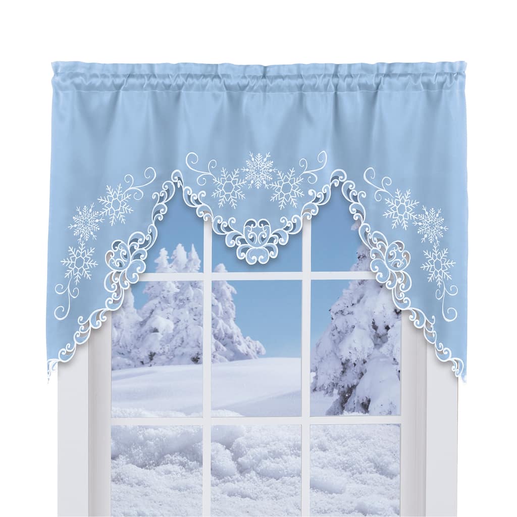 Beautiful Embroidered Snowflakes Kitchen Café Curtains - Swag Valance