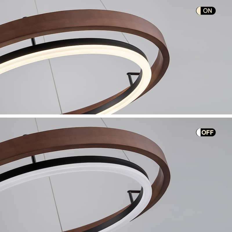 Modern 24" Walnut LED Wood Chandelier Ring Chandelier for Living Room Foyer