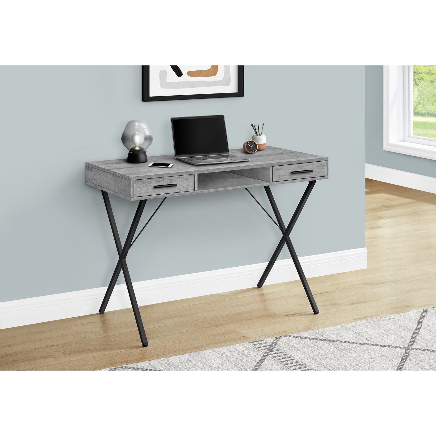 Contemporary X-Design Computer Desk with Storage