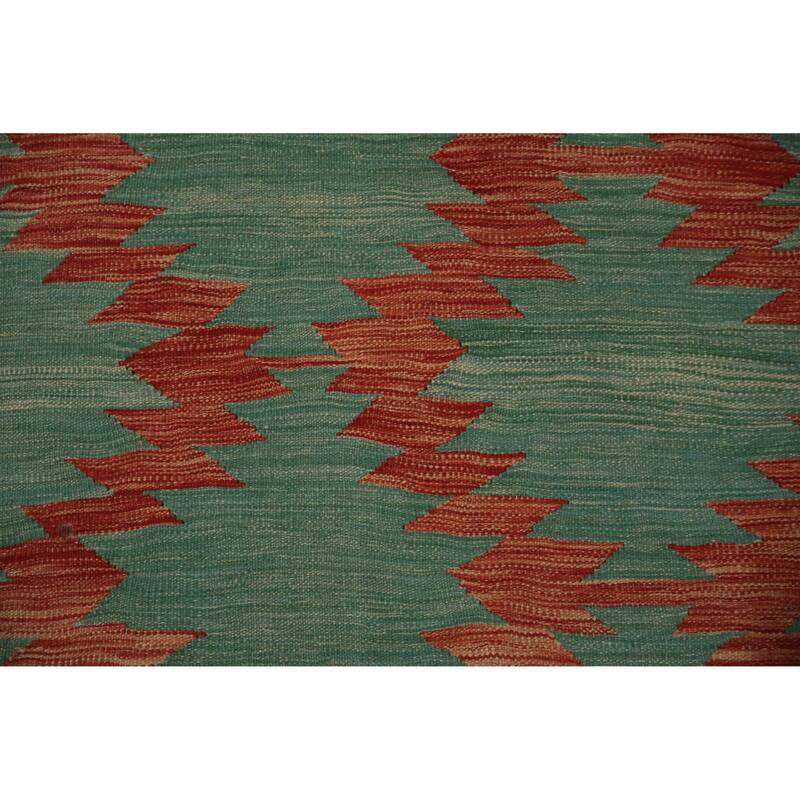 Hand Woven Oriental 100% Wool Carpet Southwestern Geometric Green Kilim Area Rug - 9' 11'' X 8' 4''