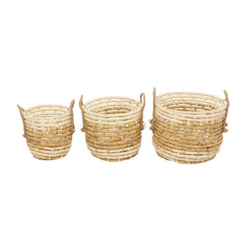 Seagrass Handmade Two Toned Storage Basket with Handles - Set of 3 Beige - Roche River Decor