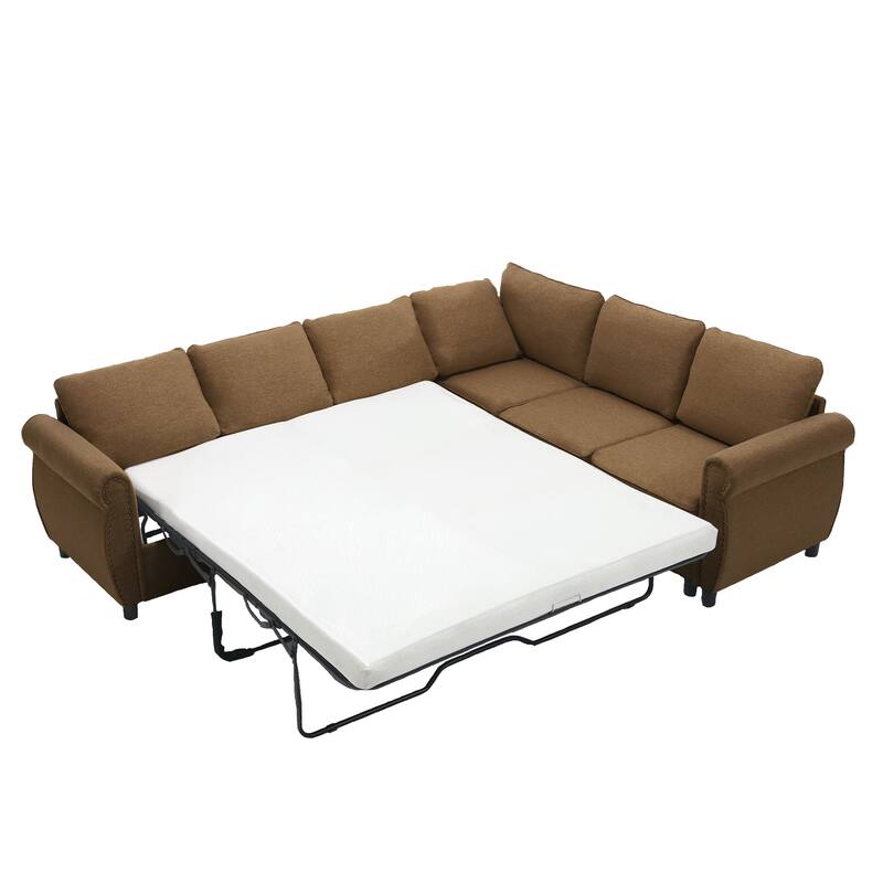 104'' 6-Seat L-Shaped Sectional Sleeper Sofa 2-in-1 Pull Out Couch Bed