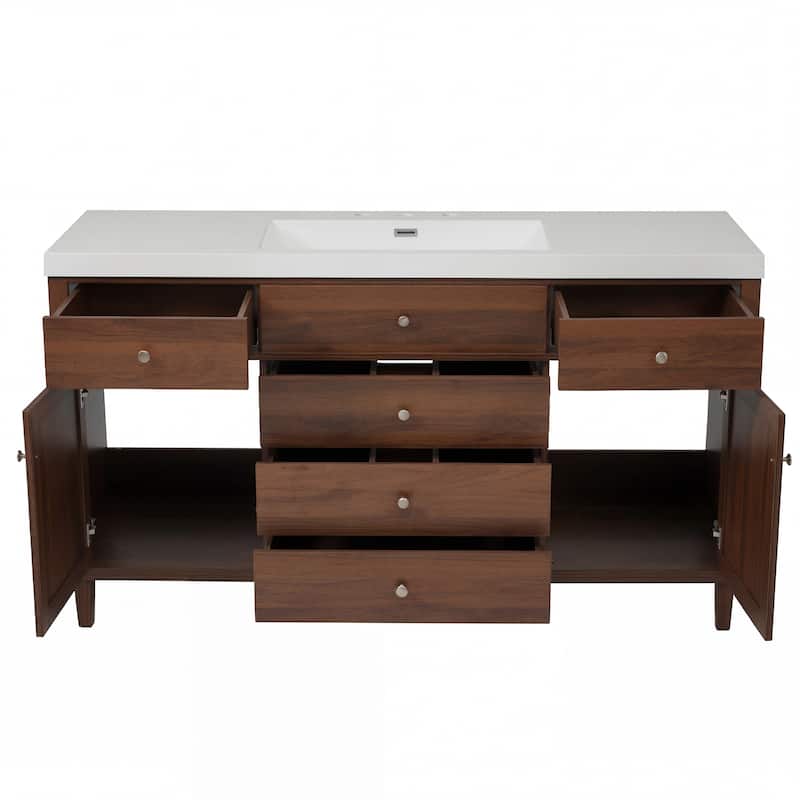 Christopher Knight Home - Emery 60" Bathroom Vanity with SMC Sink, Natural Finish for Modern Large Storage Cabinet